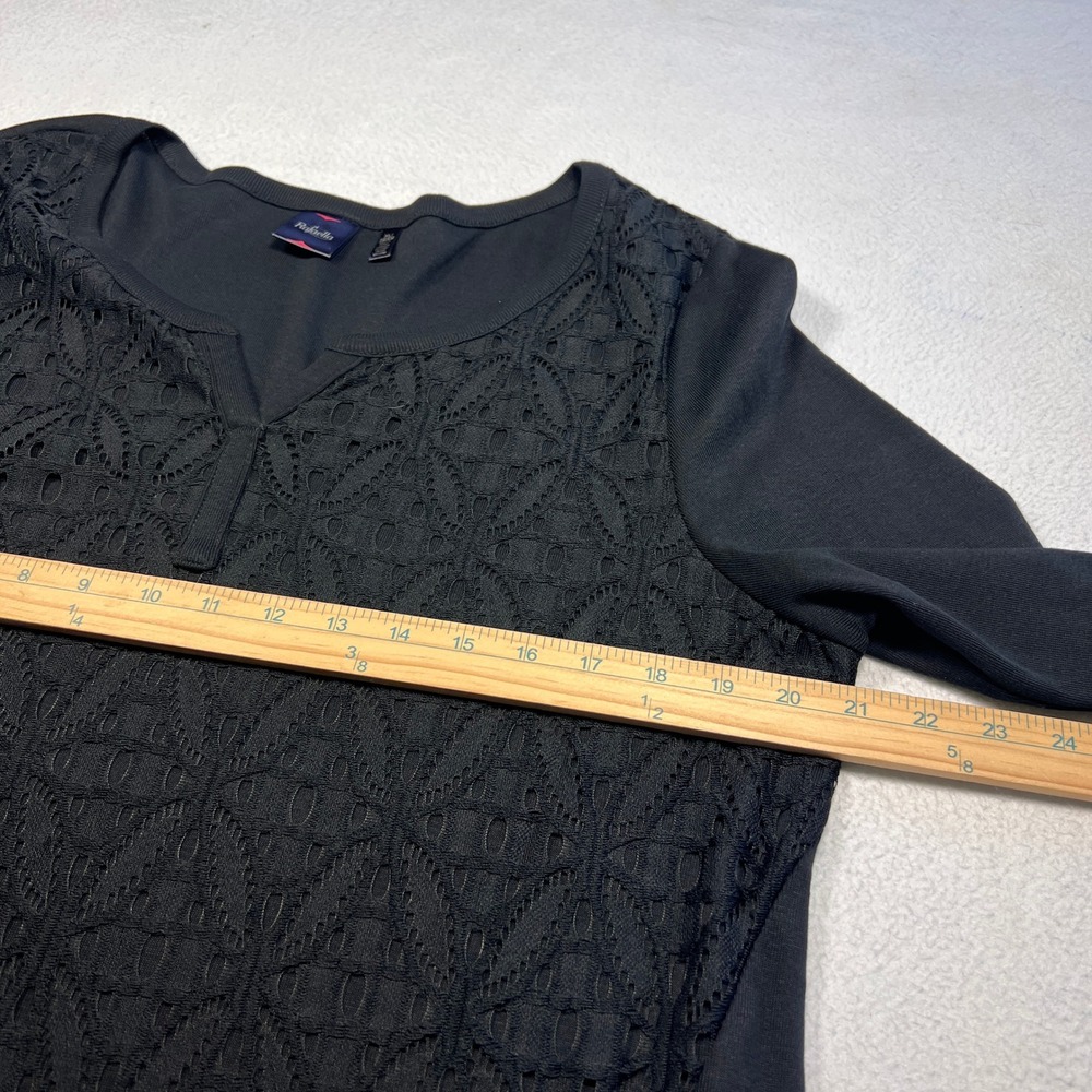 Rafaella Black Long Sleeve Textured Eyelet Top XL Pullover Blouse Gothic Stylish - Picture 5 of 8